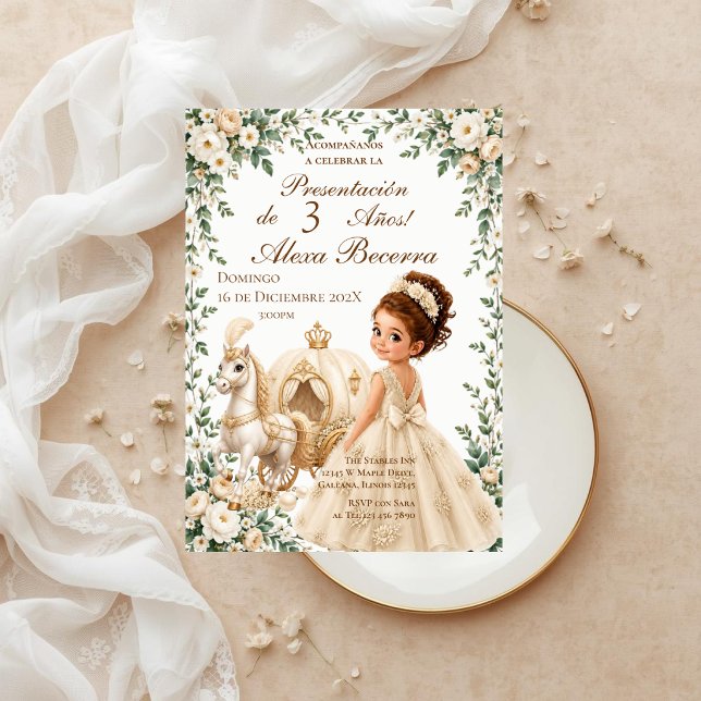Invitation Présentation de princesse beige pour 3 ans (Créateur téléchargé)