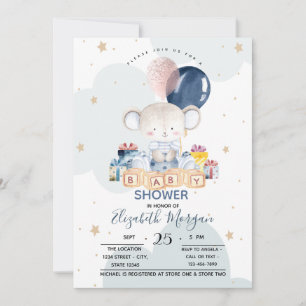 Invitation Présentation Ours en Peluche Nuage Baby Shower