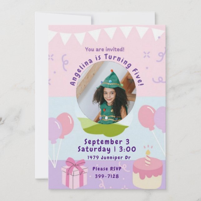 Invitation Présentations et gâteaux | Pink Purple Girls Anniv (Devant)