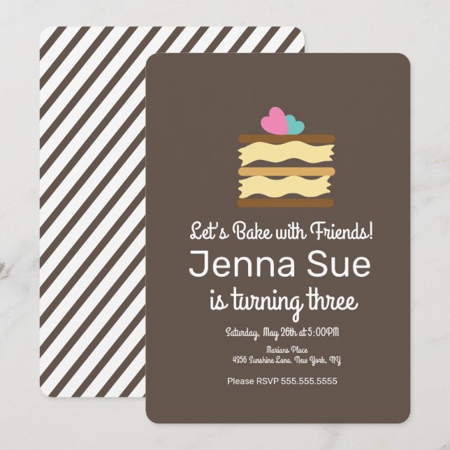 Invitation Présentoir à gâteau de fête d'anniversaire pour cu (Devant / Derrière)