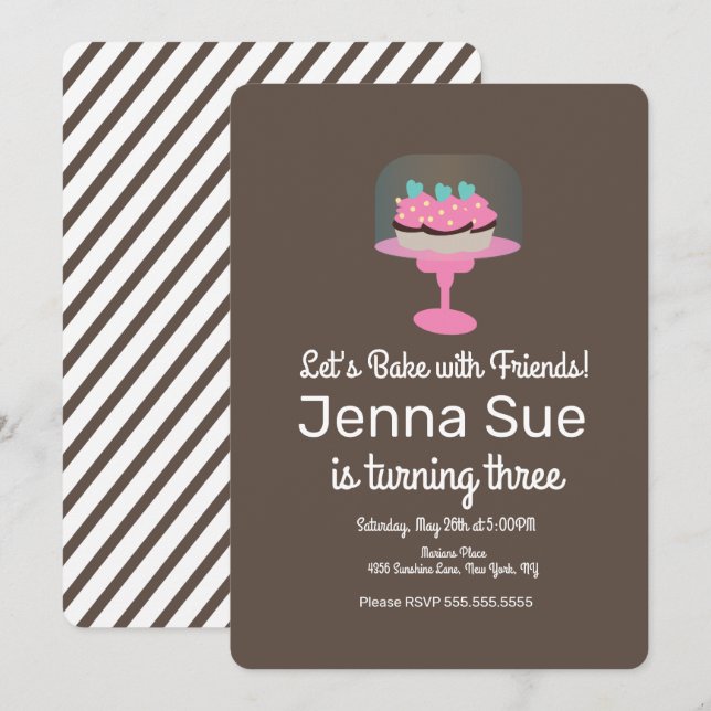 Invitation Présentoir à gâteau pour fête d'anniversaire de 3  (Devant / Derrière)