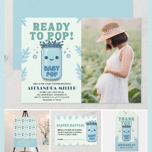 Invitation Prêt à éclore Baby Shower Photo Bleu Kawaii
