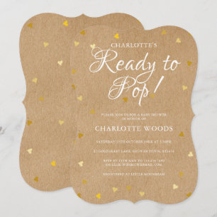Invitation Prêt à éclore Cœurs dorés Baby Shower Kraft rustiq