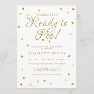 Invitation Prêt à faire éclater des cœurs dorés Baby Shower /