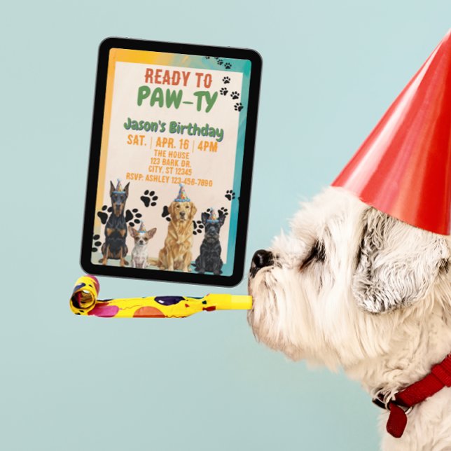 Invitation Prêt à faire la fête, chiens de fête, anniversaire (Créateur téléchargé)