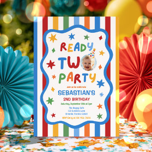 Invitation Prêt à faire la fête garçon coloré 2e anniversaire