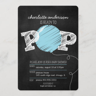 Invitation Prêt à faire Pop Blue Balloon Baby shower Invitati
