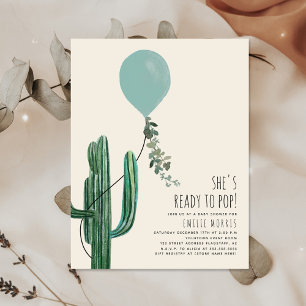 Invitation Prêt à lancer le Baby shower Turquoise de cactus à