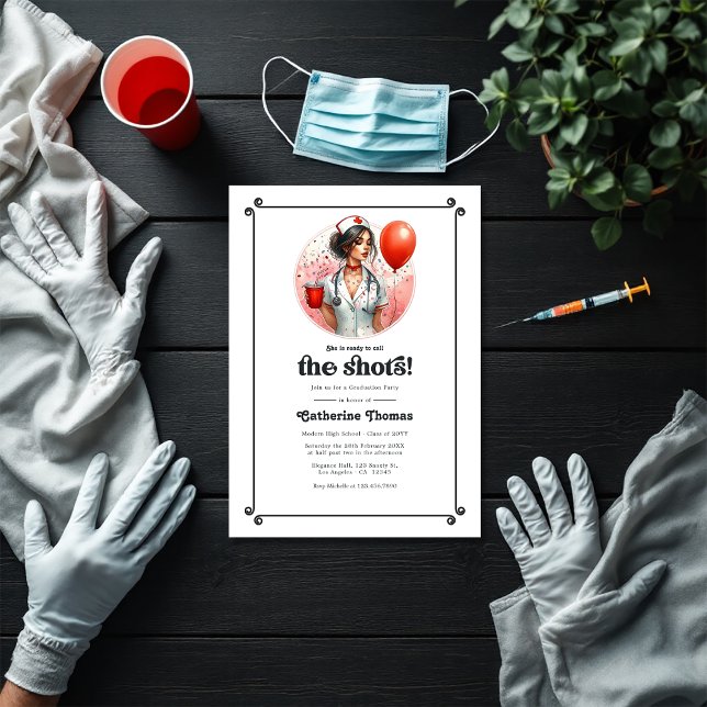 Invitation "Prêt à lancer les chaussures" Soins infirmiers ("Ready to Call the Shots" Nursing Graduation Party Invitation)