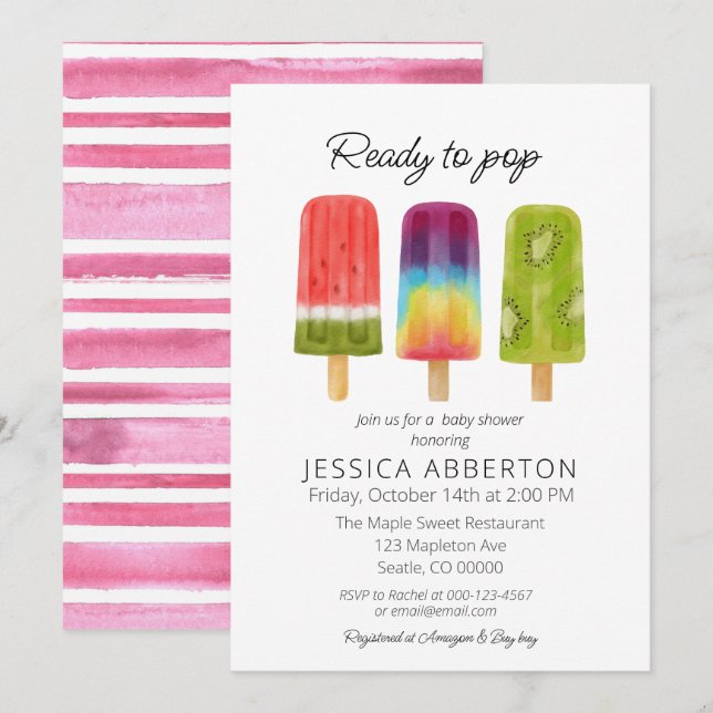 Invitation Prêt à pop Baby shower Popsicle (Devant / Derrière)