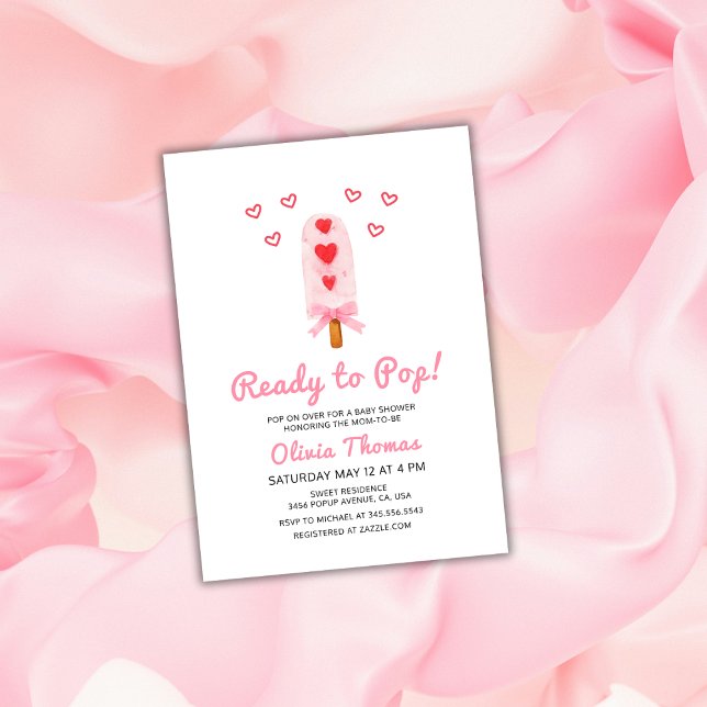 Invitation Prêt À Pop Heart Bow Baby shower De Crème De Glace (Ready To Pop Heart Bow Ice Cream Baby Shower Invitation)