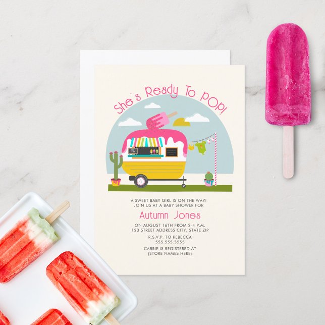 Invitation Prêt À Pop Ice Pop Camper Baby shower Rose (Créateur téléchargé)