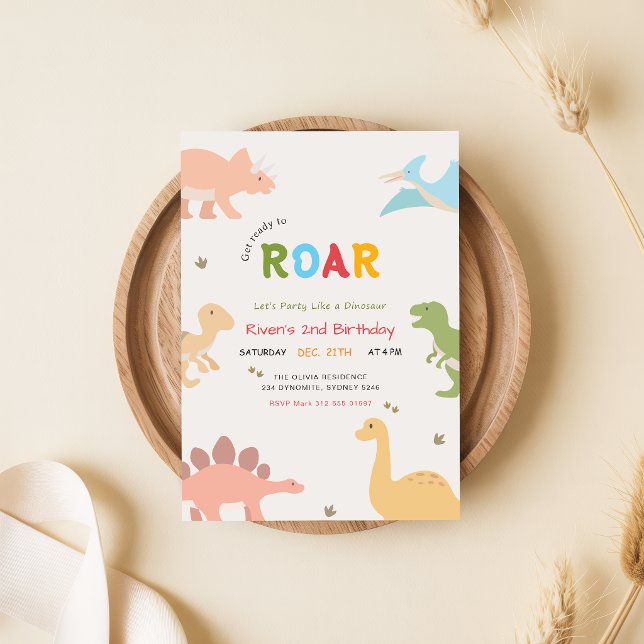 Invitation Prêt à rugir bébé dinosaure 2ème anniversaire (Créateur téléchargé)
