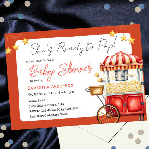 Invitation Prêt à sauter Baby Shower Popcorn Vintage