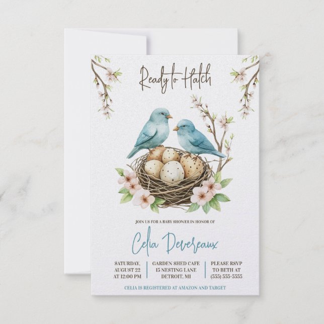Invitation Prêt pour Hatch ! Baby shower des oiseaux nicheurs (Devant)