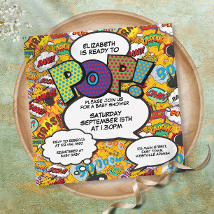 Invitation Prêt pour la pop Baby shower Modern Comic Book