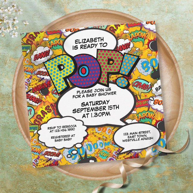 Invitation Prêt pour la pop Baby shower Modern Comic Book (Créateur téléchargé)