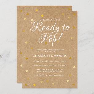 Invitation Prêt pour la pop Baby shower / Sprinkle Gold Heart