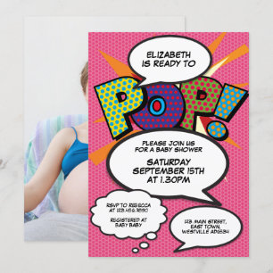 Invitation Prêt pour la pop rose Baby shower Comic Book Photo