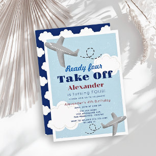Invitation Prêt pour le décollage de l'avion garçon 4ème anni