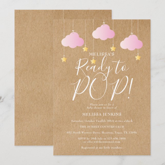 Invitation Prêt pour Pop Twinkle Twinkle Baby shower rustique (Devant / Derrière)