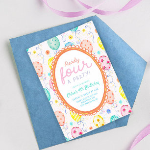 Invitation Prêt pour une fête anniversaire 4 ans ballon color
