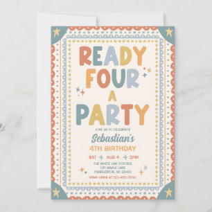Invitation Prêt pour une fête garçon fantaisiste 4ème anniver
