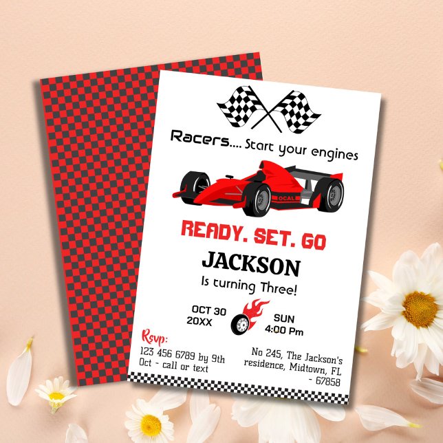 Invitation Prêt set aller rouge voiture de course moderne 3e  (Créateur téléchargé)