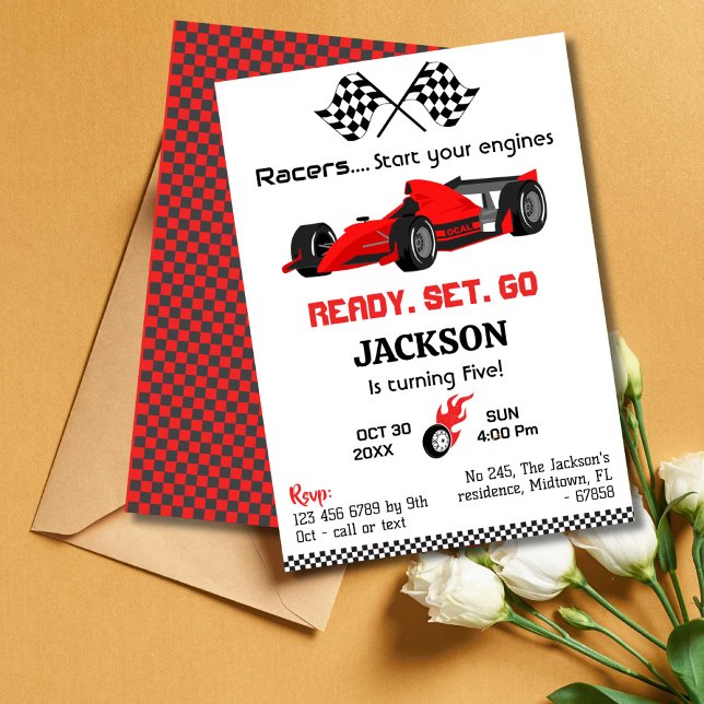 Invitation Prêt set aller rouge voiture de course moderne 5e  (Créateur téléchargé)