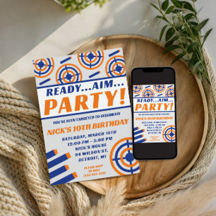 Invitation Prêt, Visez, Fête ! Thème de fête d'anniversaire a