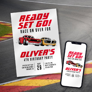 Invitation Prêt ! Voitures fête d'anniversaire