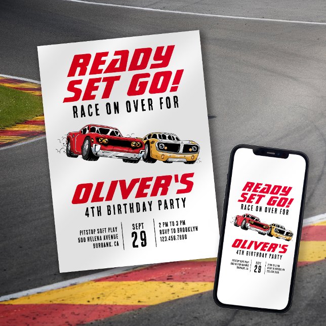 Invitation Prêt ! Voitures fête d'anniversaire (Créateur téléchargé)