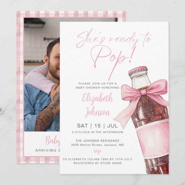 Invitation Prête à éclater Bouteille de soda rose Baby Shower (Devant / Derrière)