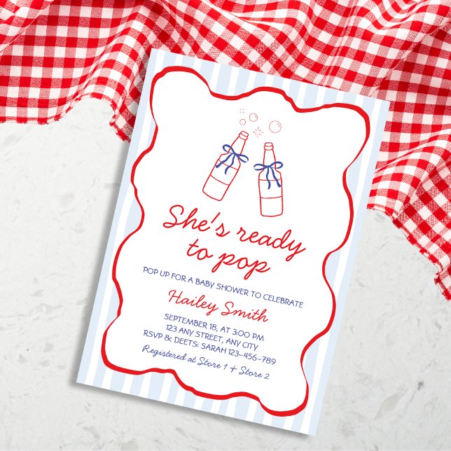 Invitation Prête à éclater Fête de Bébé Bouteille de Soda Ble (Ready To Pop Blue & Red Soda Bottle Baby Shower Invitation)