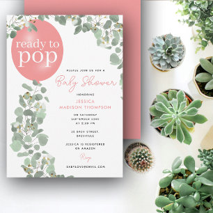 Invitation Prête à éclater Fille Eucalyptus Ballon Baby Showe