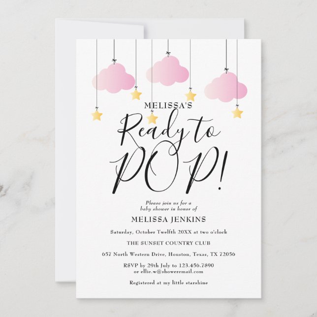 Invitation Prête à éclore Fête de bébé fille Rose Twinkle Twi (Devant)