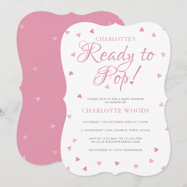 Invitation Prête à éclore Fête Prénatale Bébé / Sprinkle Cœur (Devant / Derrière)