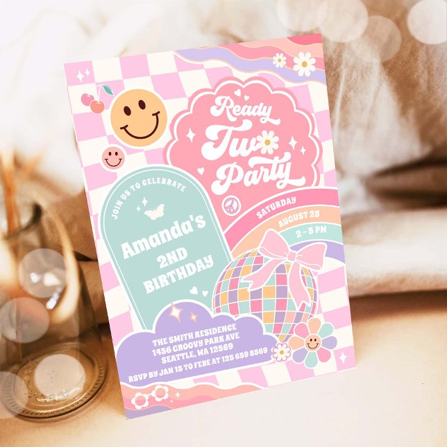 Invitation Prête à faire la fête Groovy Rainbow Disco 2e anni (Créateur téléchargé)