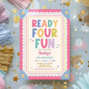 Invitation Prête pour une fête fantaisiste pour fille 4ème an