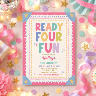 Invitation Prête pour une fête fantaisiste pour fille 4ème an