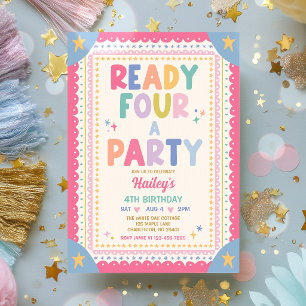 Invitation Prête pour une fête Fille fantaisiste 4ème anniver