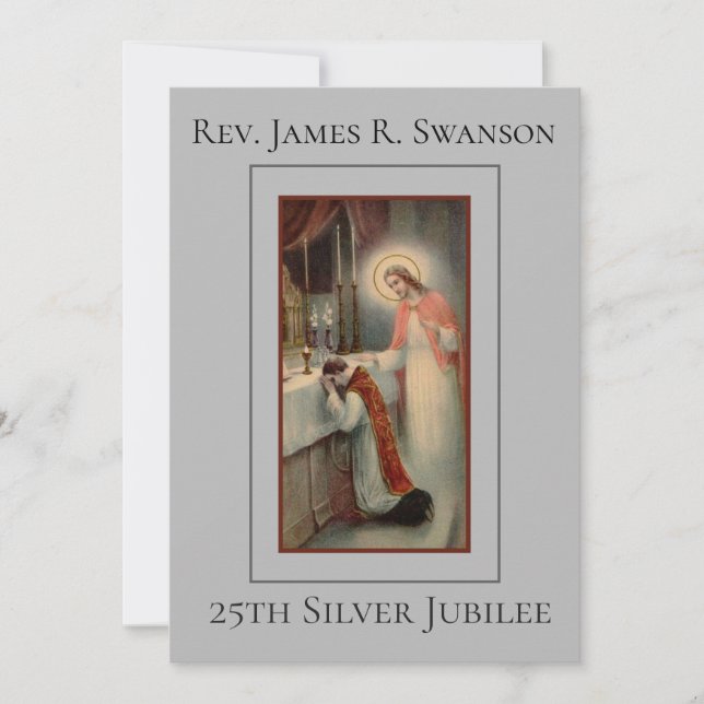 Invitation Prêtre avec l'invitation argentée d'anniversaire (Devant)
