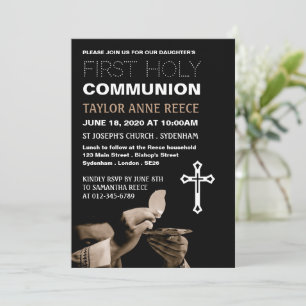 Invitation Prêtre et Crucifix, première communion sainte