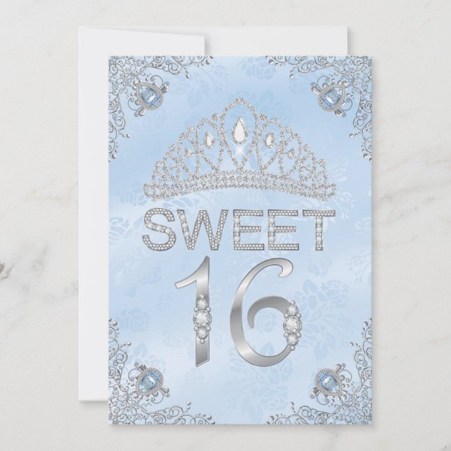 Invitation Pretty Blue Diamond Tiara Sweet 16 (Devant)