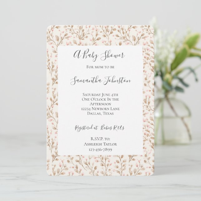 Invitation Pretty Blush Pink Floral Baby Shower (Debout devant)