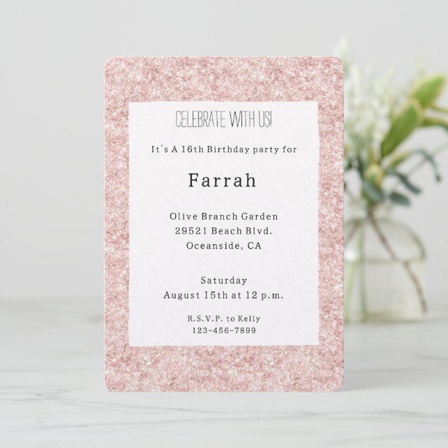 Invitation Pretty Blush Pink Glitter Birthday   (Debout devant)