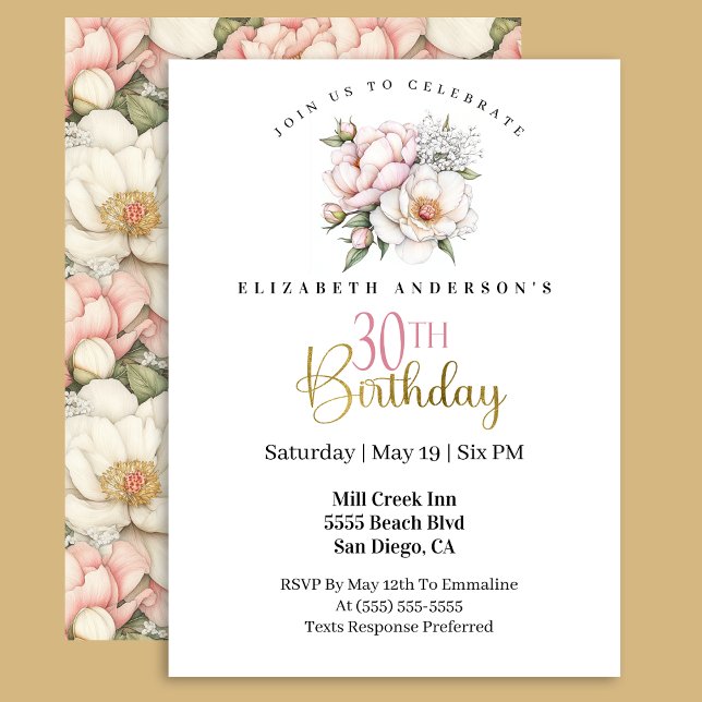 Invitation Pretty Blush Pink Peony Floral 30th Birthday (Créateur téléchargé)