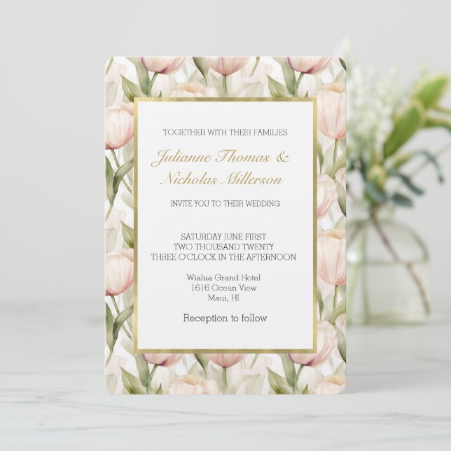 Invitation Pretty Blush Pink Tulip Flowers Wedding (Debout devant)