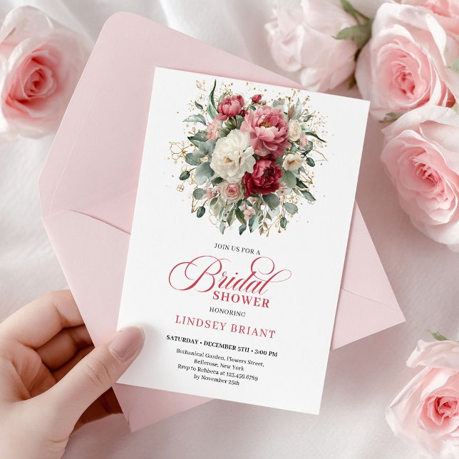 Invitation Pretty Bohemian Red Blush Gold Roses Bridal Shower (Pretty Bohemian Red Blush Gold Roses Bridal Shower

)
