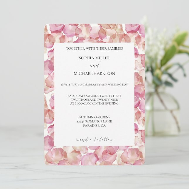 Invitation Pretty Cream Blush Pink Rose Petals Floral Wedding (Debout devant)